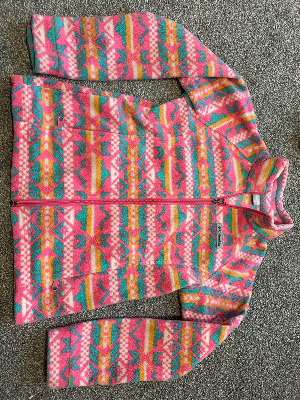 Columbia Pink Multi-Pattern Kids Fleece Zip Jacket